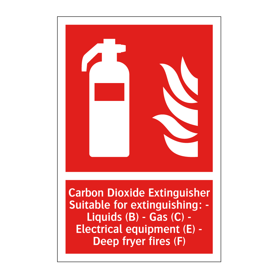 Carbon Dioxide Extinguisher Suitable for extinguishing: - Liquids (B) - Gas (C) - Electrical equipment (E) - Deep fryer fires (F)