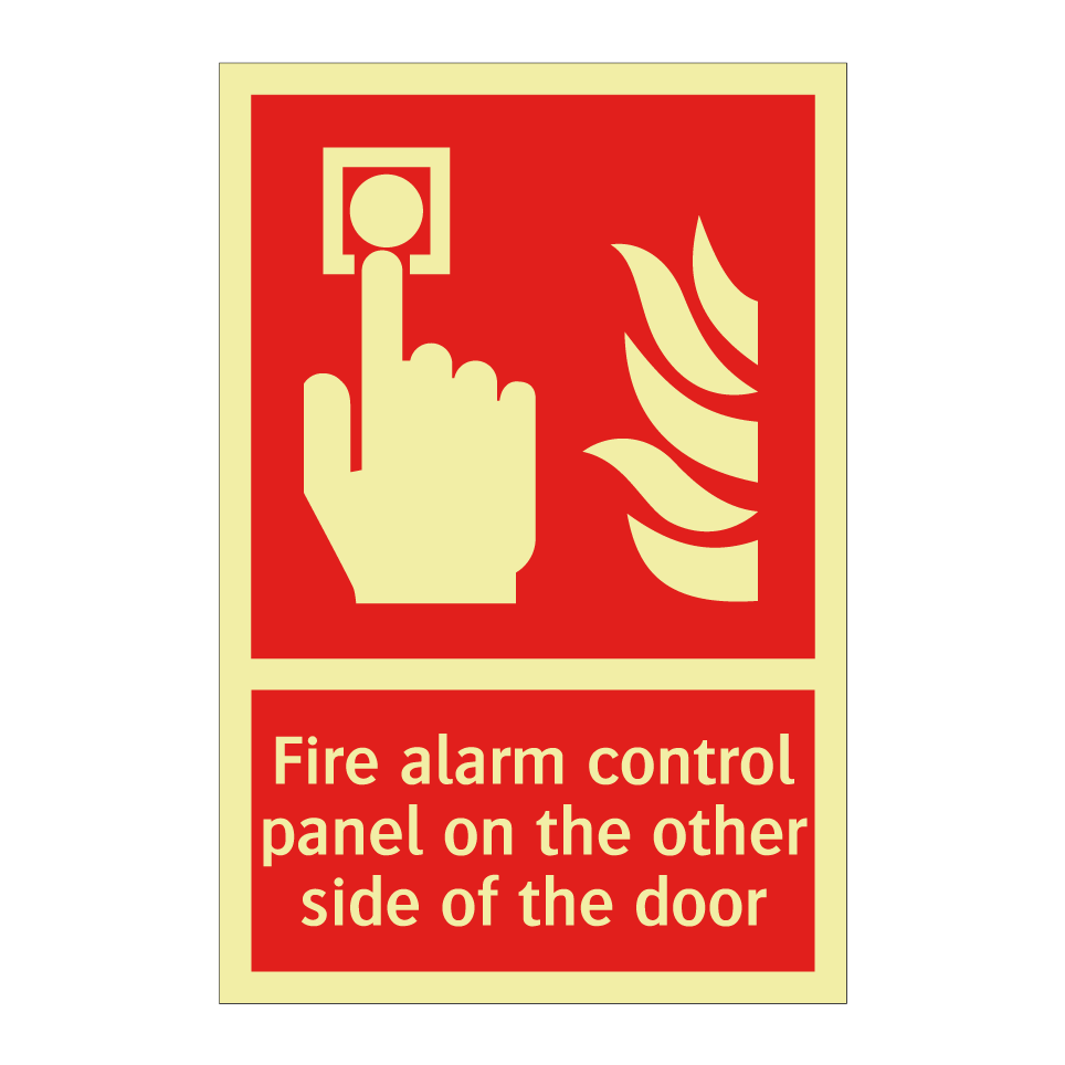 Fire alarm control panel on the other side of the door