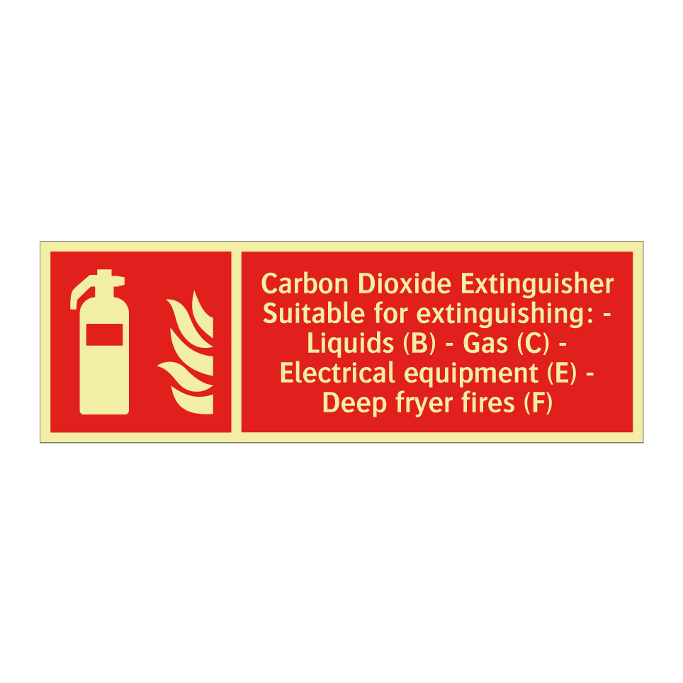 Carbon Dioxide Extinguisher Suitable for extinguishing: - Liquids (B) - Gas (C) - Electrical equipment (E) - Deep fryer fires (F)