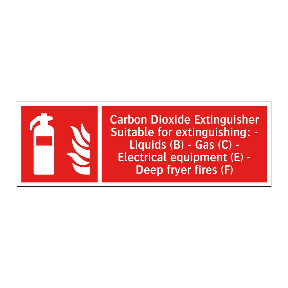 Carbon Dioxide Extinguisher Suitable for extinguishing: - Liquids (B) - Gas (C) - Electrical equipment (E) - Deep fryer fires (F)