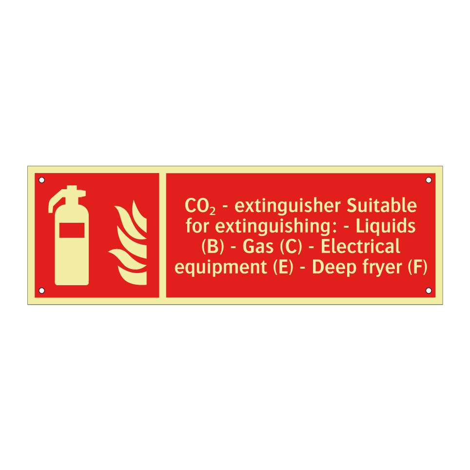 CO₂ - extinguisher Suitable for extinguishing: - Liquids (B) - Gas (C) - Electrical equipment (E) - Deep fryer (F)