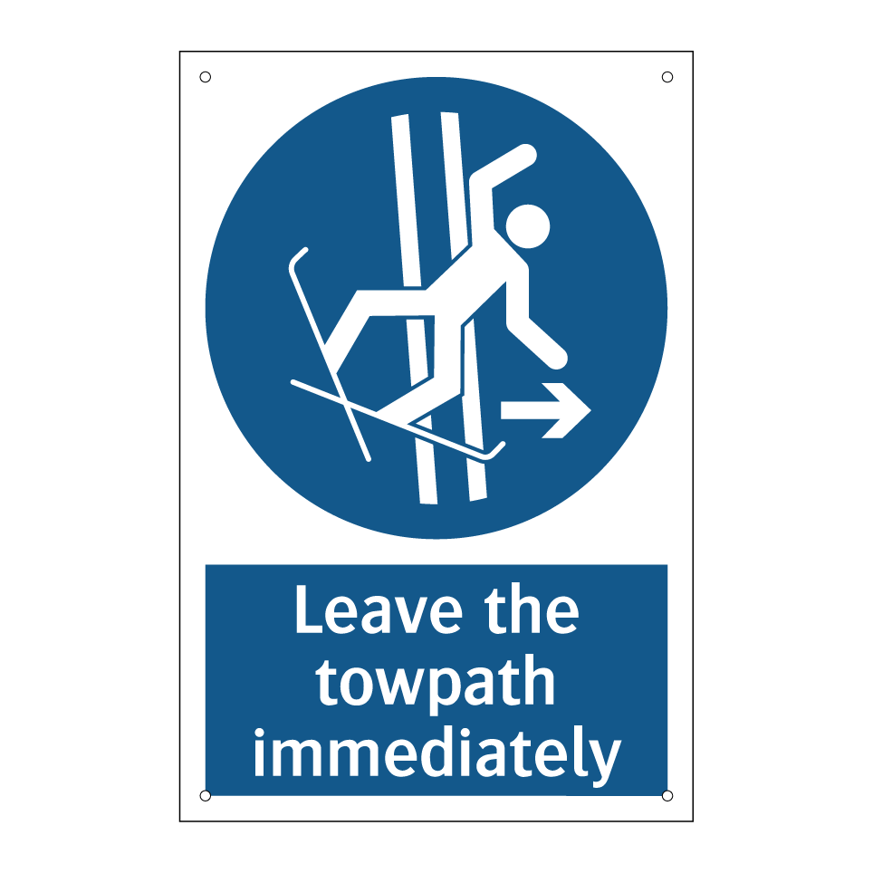 Leave the towpath immediately