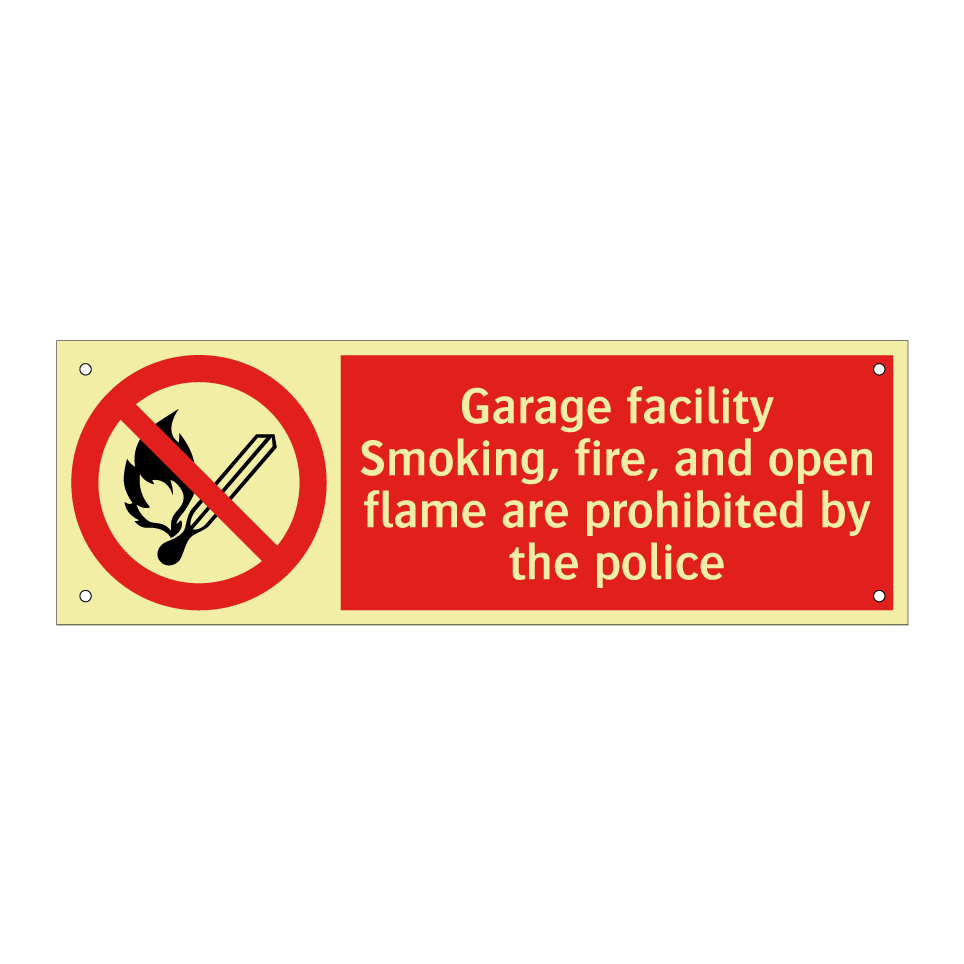 Garage facility Smoking, fire, and open flame are prohibited by the police