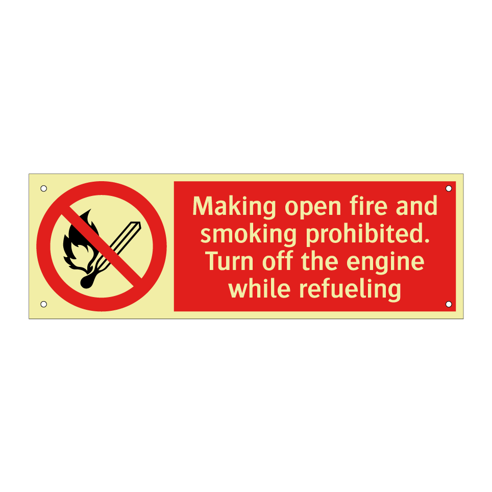 Making open fire and smoking prohibited. Turn off the engine while refueling
