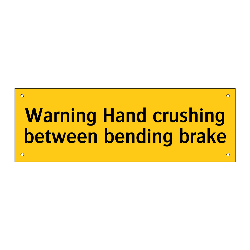 Warning Hand crushing between bending brake