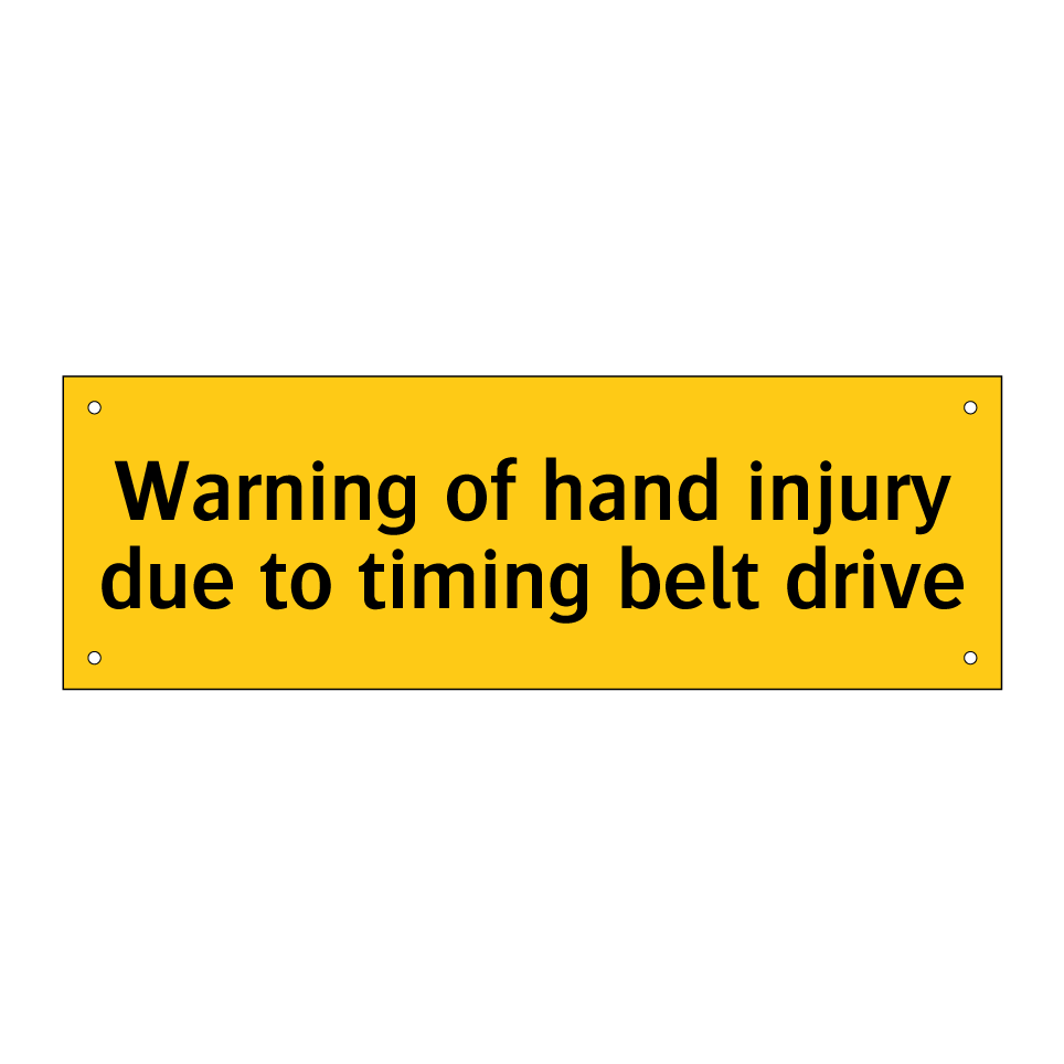 Warning of hand injury due to timing belt drive