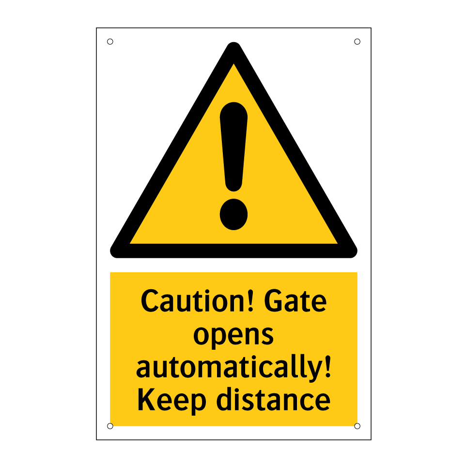 Caution! Gate opens automatically! Keep distance