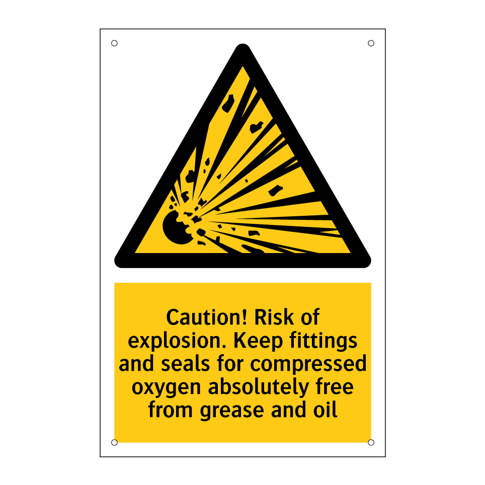 Caution! Risk of explosion. Keep fittings and seals for compressed oxygen absolutely free from grease and oil
