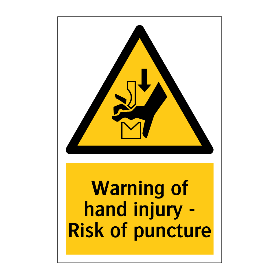 Warning of hand injury - Risk of puncture