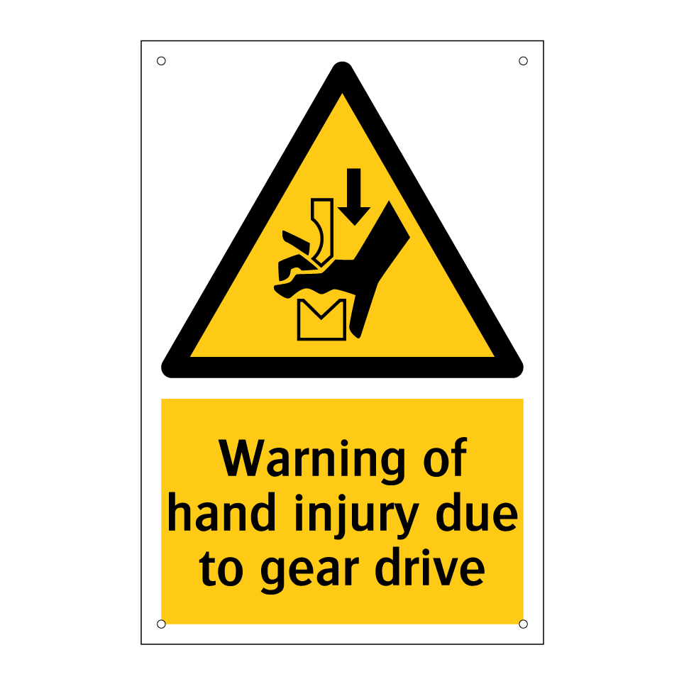 Warning of hand injury due to gear drive