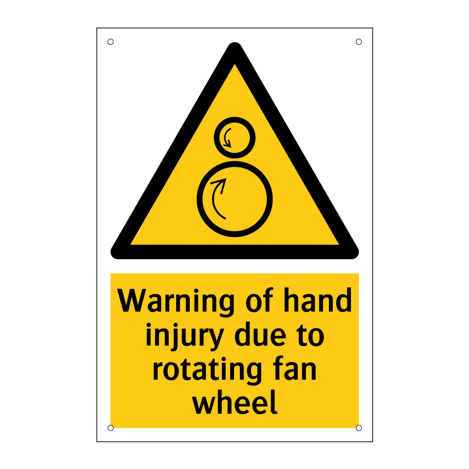 Warning of hand injury due to rotating fan wheel