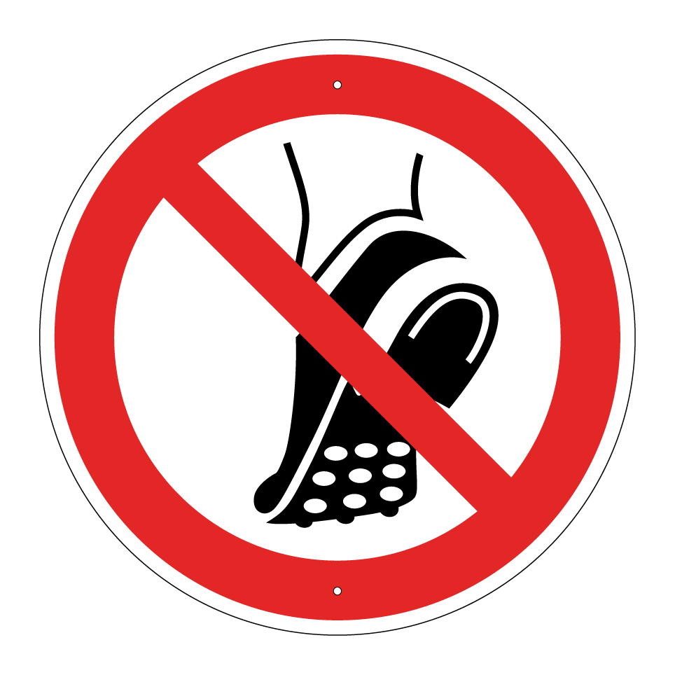P035 Do not wear metal-studded footwear