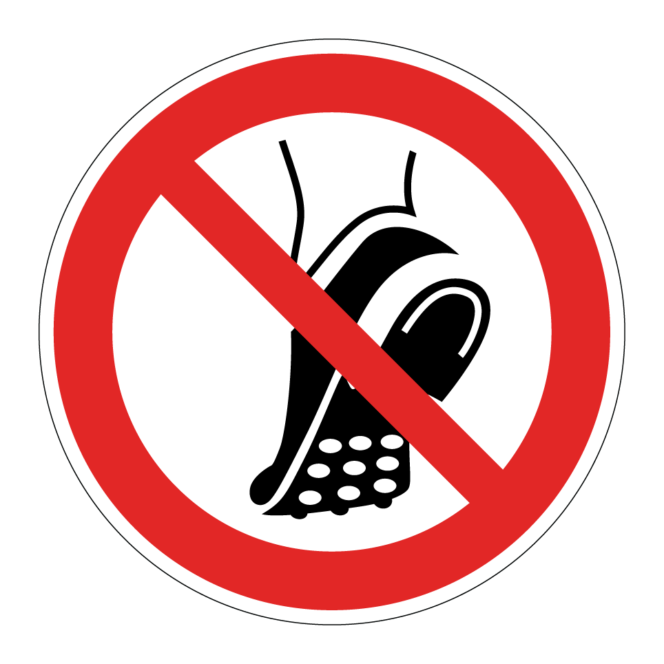 P035 Do not wear metal-studded footwear