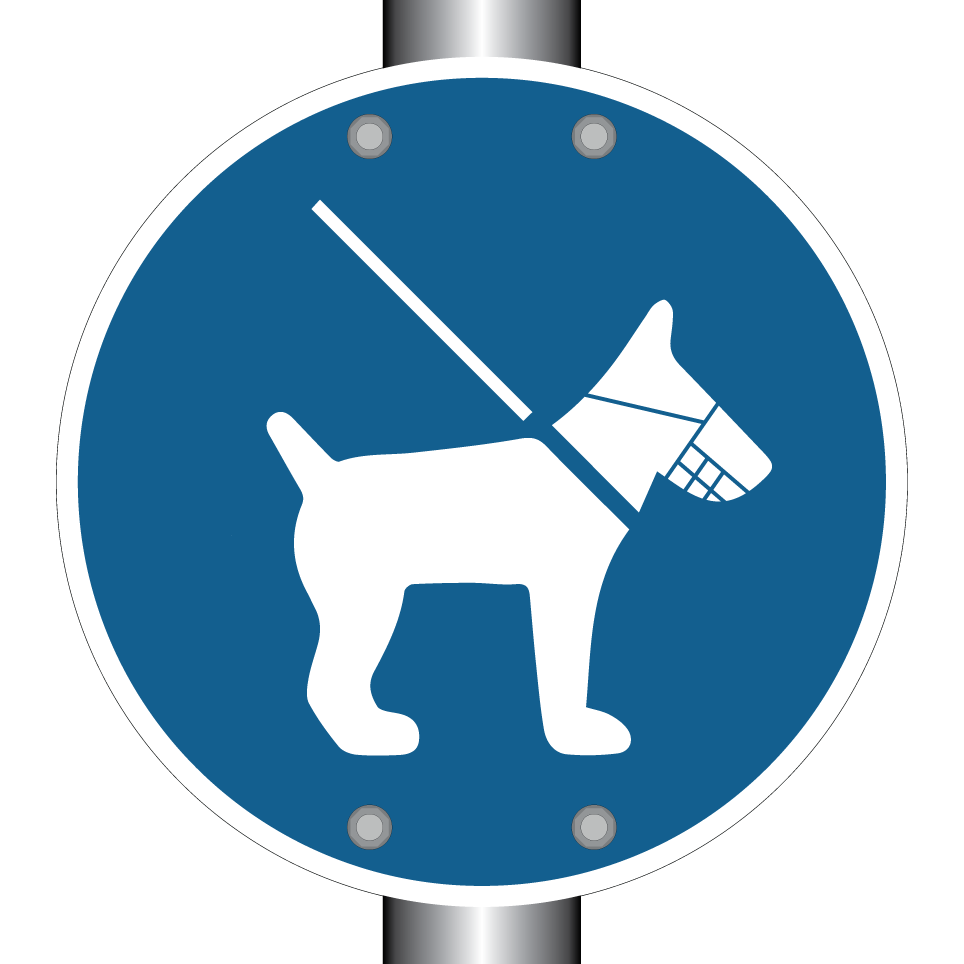 Dog must be muzzled and leashed