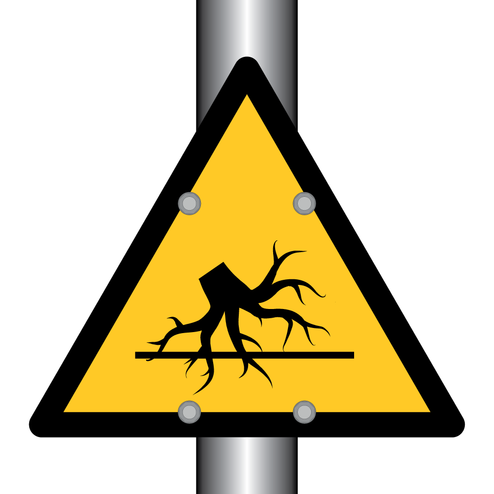 Warning tree roots hazard