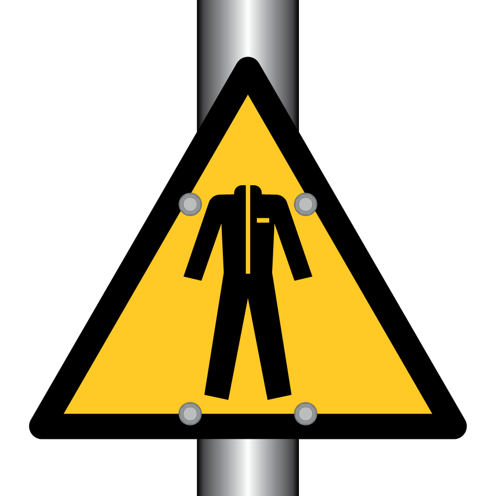 Warning protective suit required