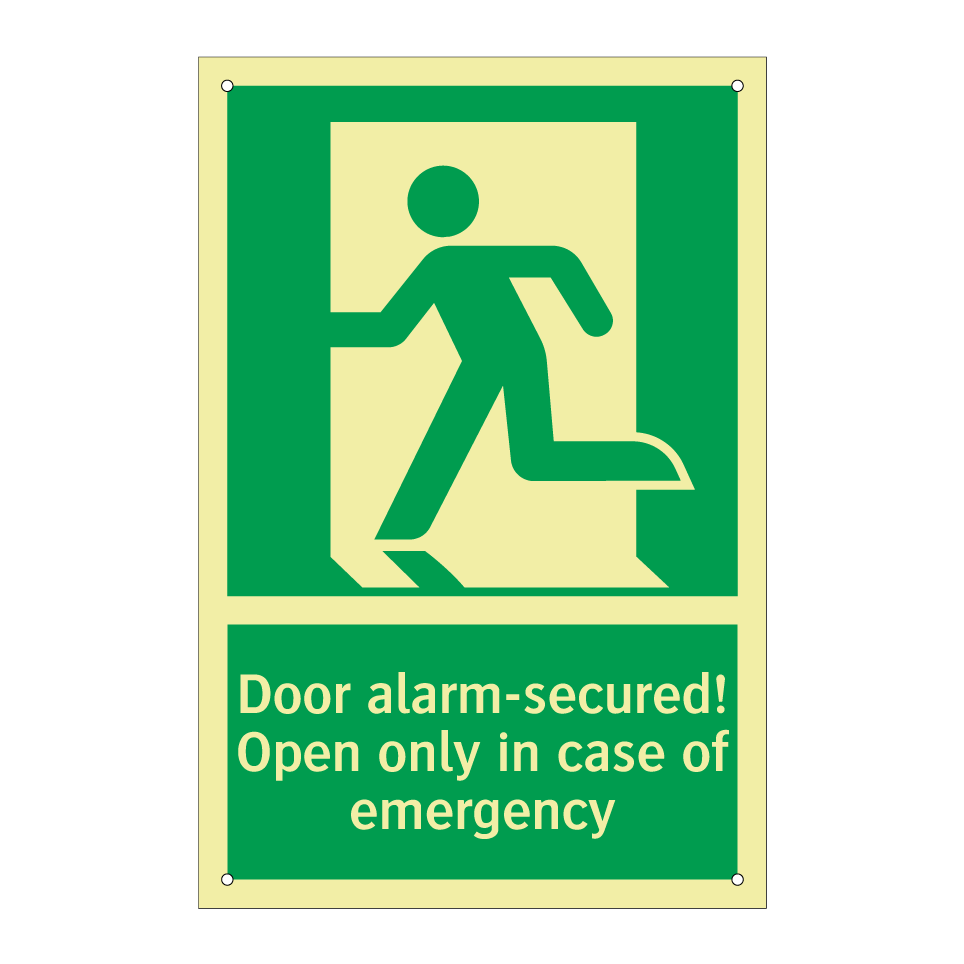 Door alarm-secured! Open only in case of emergency