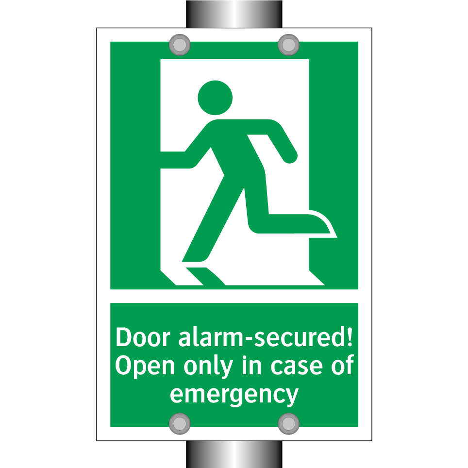 Door alarm-secured! Open only in case of emergency