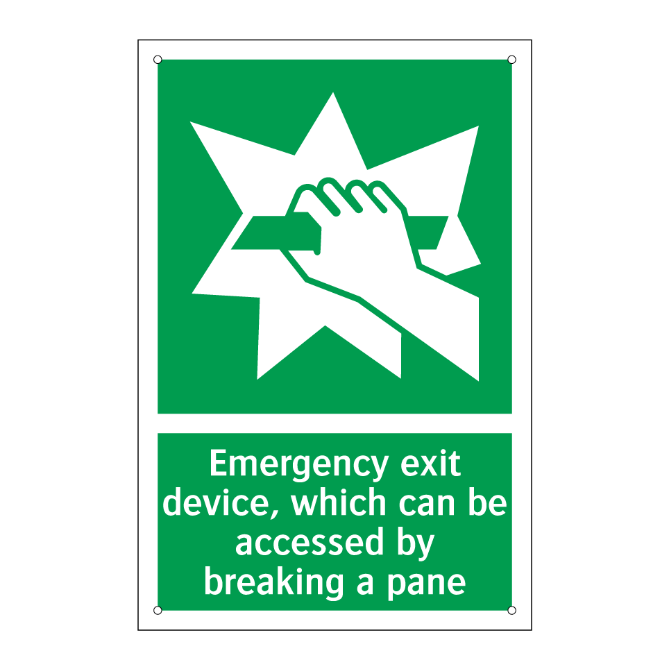 Emergency exit device, which can be accessed by breaking a pane