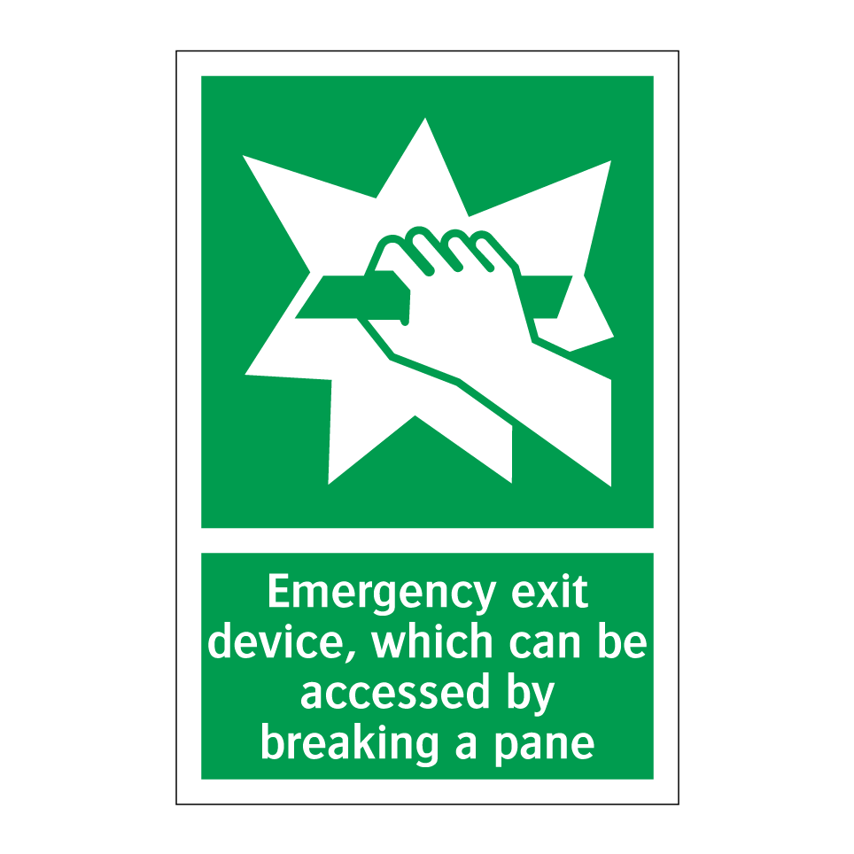 Emergency exit device, which can be accessed by breaking a pane