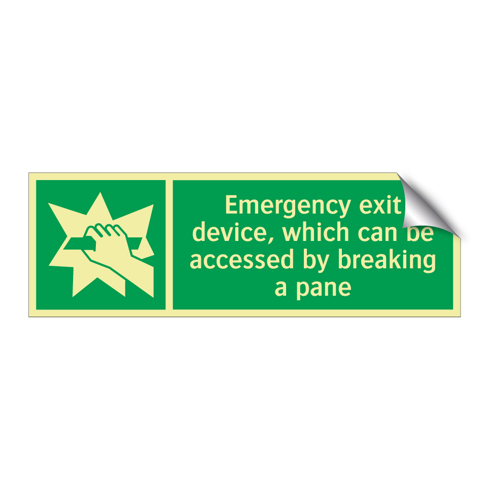 Emergency exit device, which can be accessed by breaking a pane