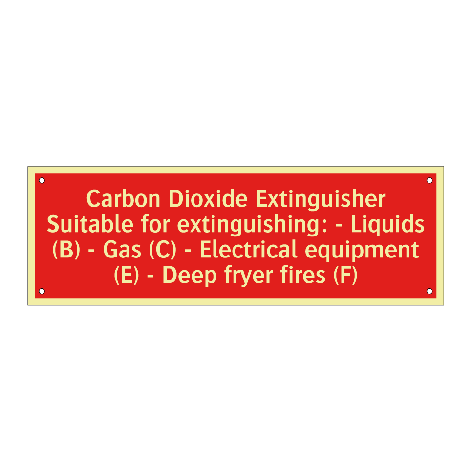 Carbon Dioxide Extinguisher Suitable for extinguishing: - Liquids (B) - Gas (C) - Electrical equipment (E) - Deep fryer fires (F)
