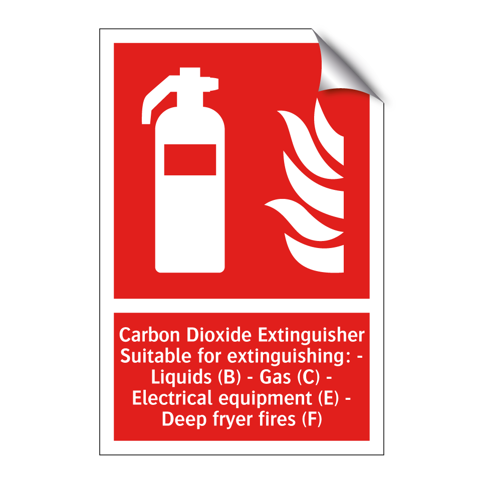 Carbon Dioxide Extinguisher Suitable for extinguishing: - Liquids (B) - Gas (C) - Electrical equipment (E) - Deep fryer fires (F)