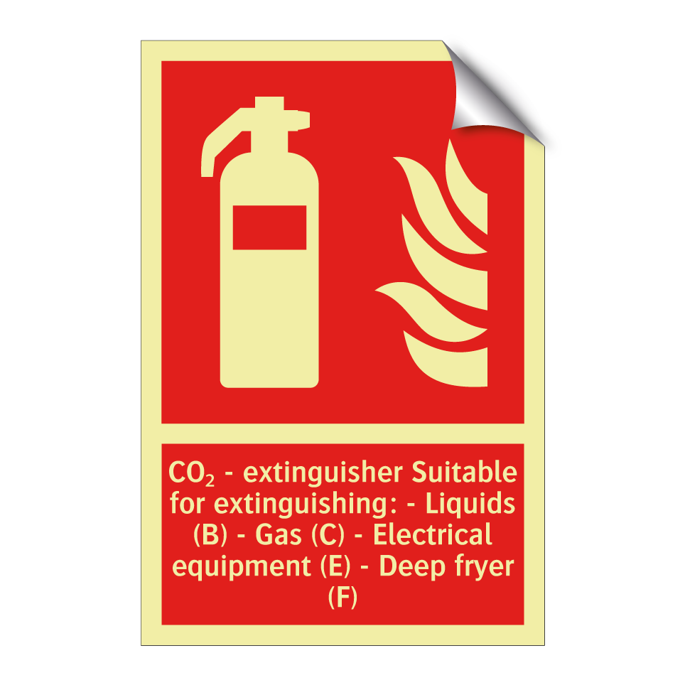 CO₂ - extinguisher Suitable for extinguishing: - Liquids (B) - Gas (C) - Electrical equipment (E) - Deep fryer (F)