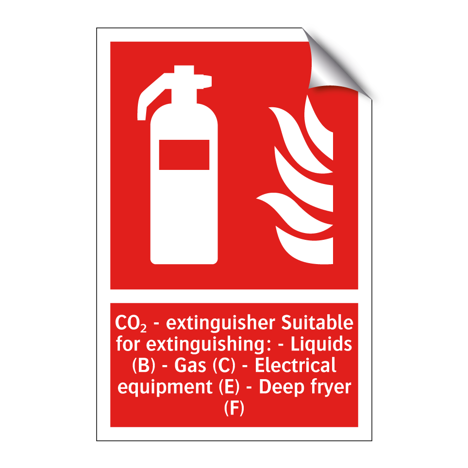 CO₂ - extinguisher Suitable for extinguishing: - Liquids (B) - Gas (C) - Electrical equipment (E) - Deep fryer (F)