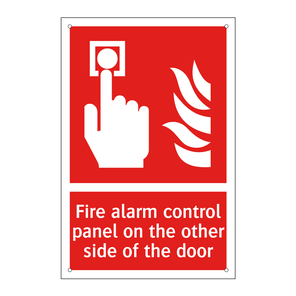 Fire alarm control panel on the other side of the door