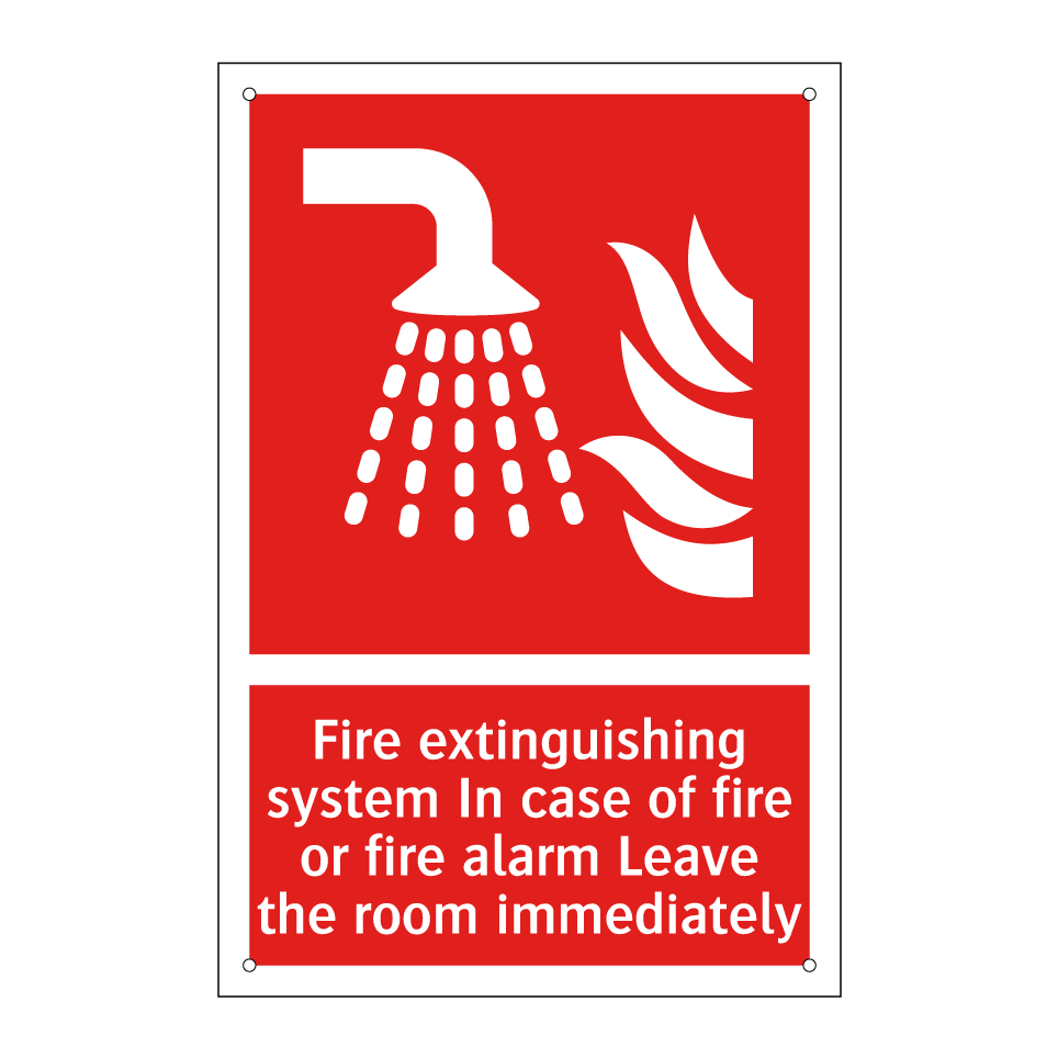Fire extinguishing system In case of fire or fire alarm Leave the room immediately