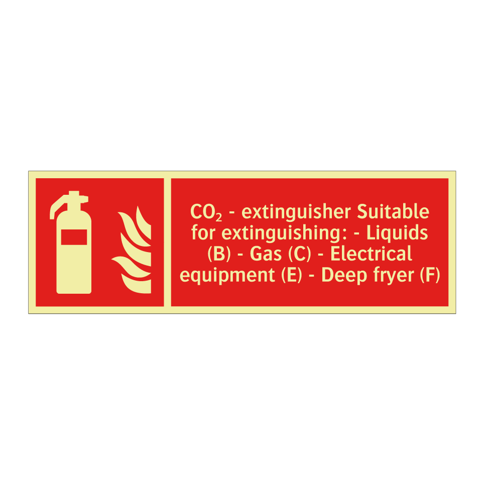 CO₂ - extinguisher Suitable for extinguishing: - Liquids (B) - Gas (C) - Electrical equipment (E) - Deep fryer (F)