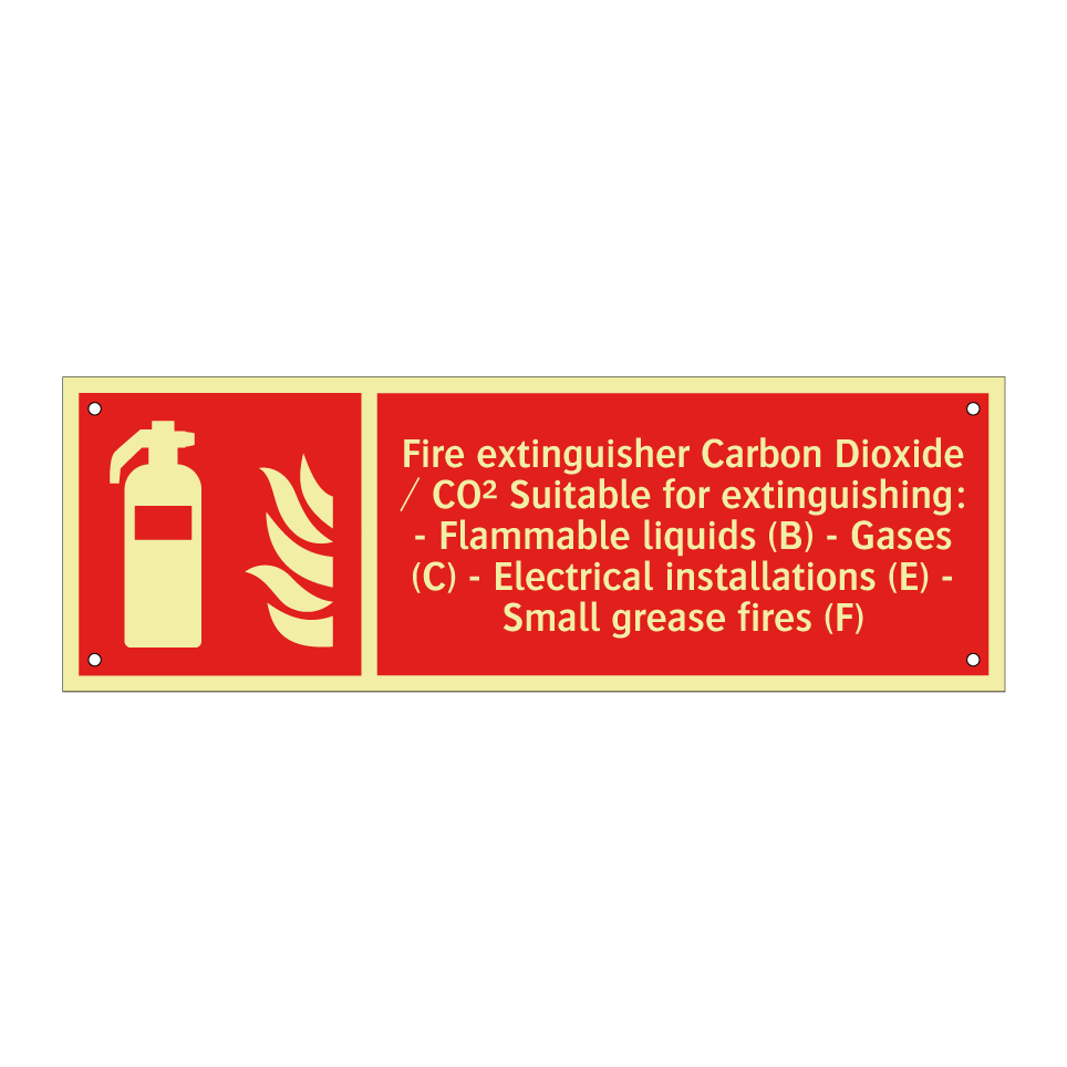 Fire extinguisher Carbon Dioxide / CO² Suitable for extinguishing: - Flammable liquids (B) - Gases (C) - Electrical installations (E) - Small grease fires (F)