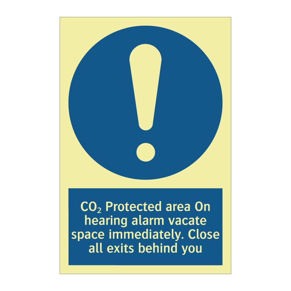 CO₂ Protected area On hearing alarm vacate space immediately. Close all exits behind you