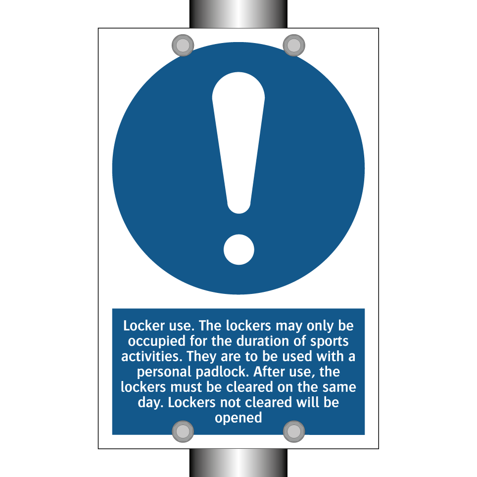 Locker use. The lockers may only be occupied for the duration of sports activities. They are to be used with a personal padlock. After use, the lockers must be cleared on the same day. Lockers not cleared will be opened