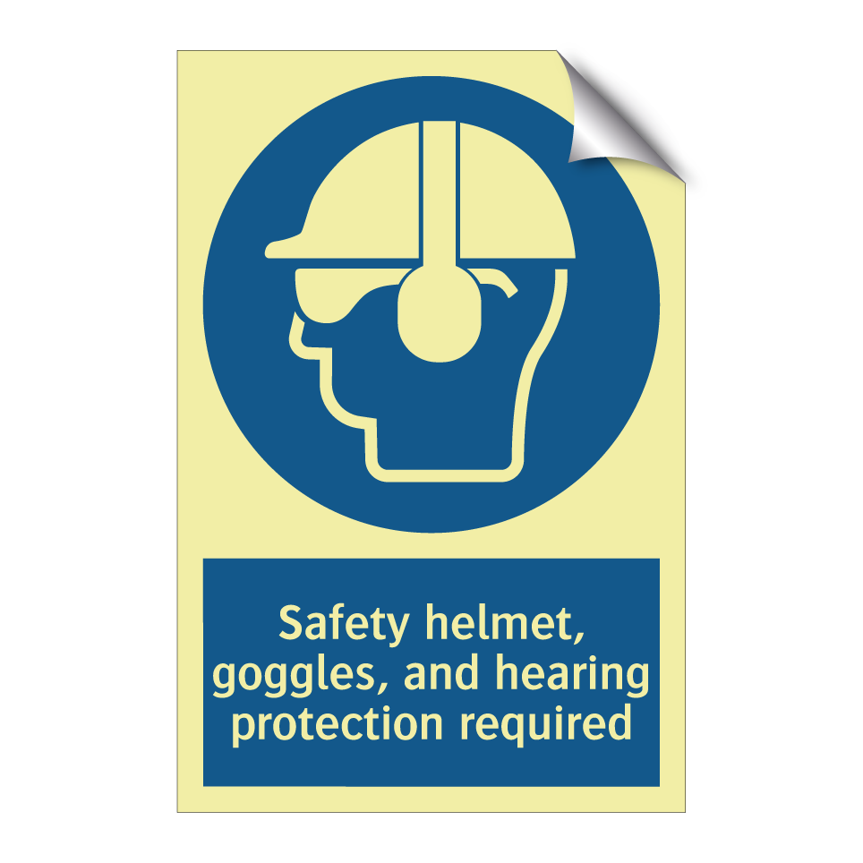 Safety helmet, goggles, and hearing protection required