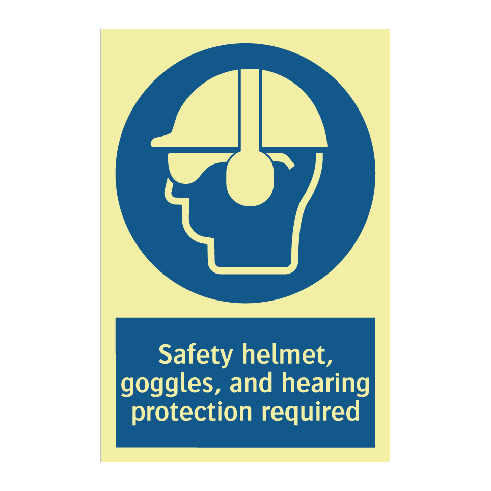 Safety helmet, goggles, and hearing protection required