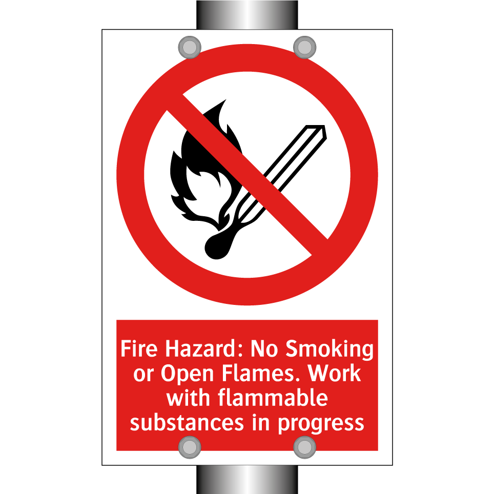 Fire Hazard: No Smoking or Open Flames. Work with flammable substances in progress