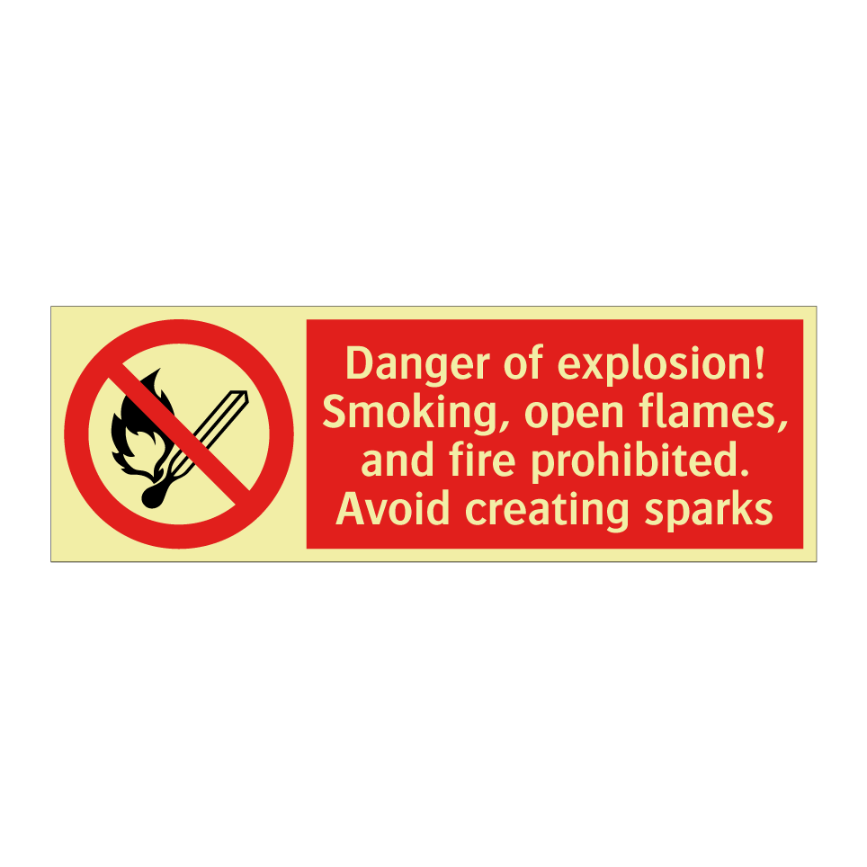 Danger of explosion! Smoking, open flames, and fire prohibited. Avoid creating sparks