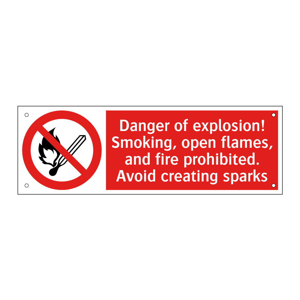 Danger of explosion! Smoking, open flames, and fire prohibited. Avoid creating sparks