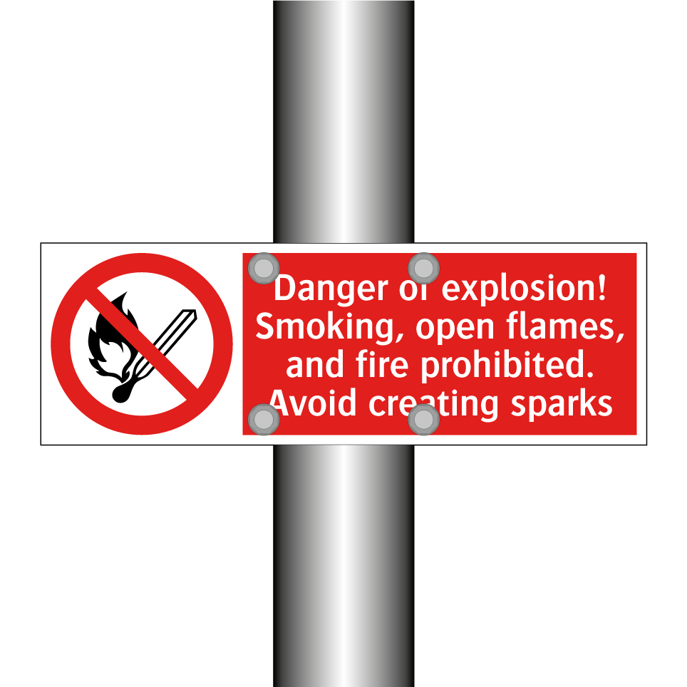 Danger of explosion! Smoking, open flames, and fire prohibited. Avoid creating sparks