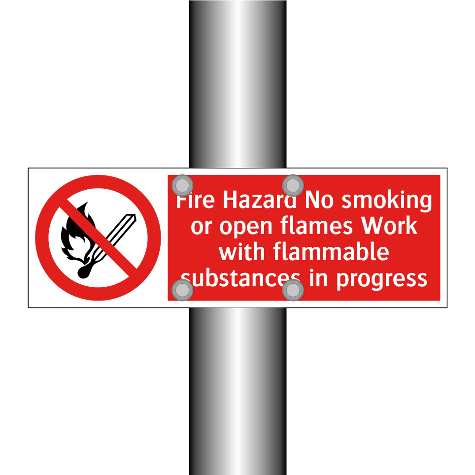 Fire Hazard No smoking or open flames Work with flammable substances in progress