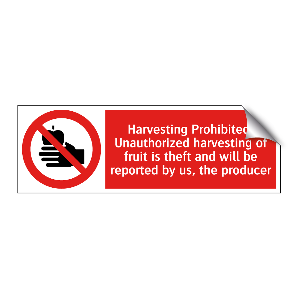 Harvesting Prohibited: Unauthorized harvesting of fruit is theft and will be reported by us, the producer