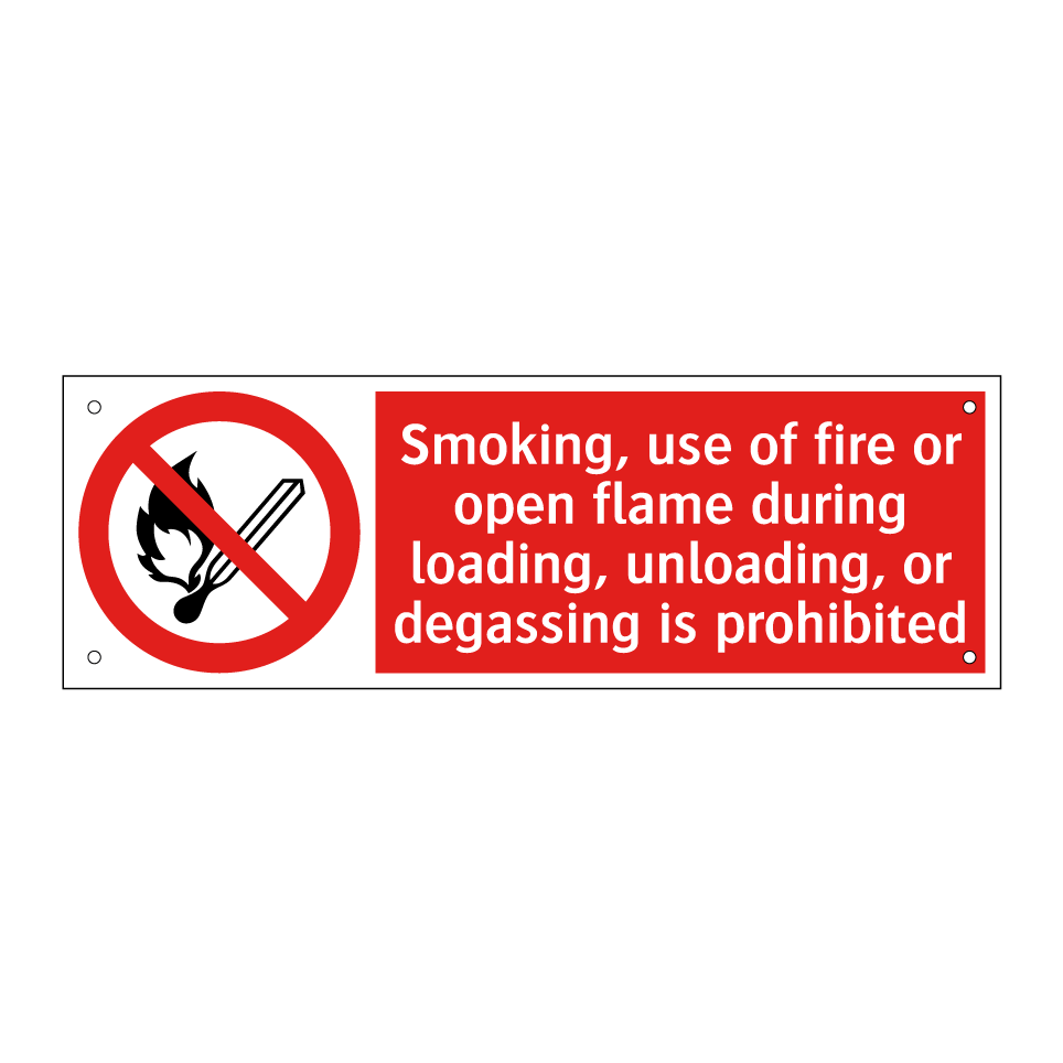 Smoking, use of fire or open flame during loading, unloading, or degassing is prohibited