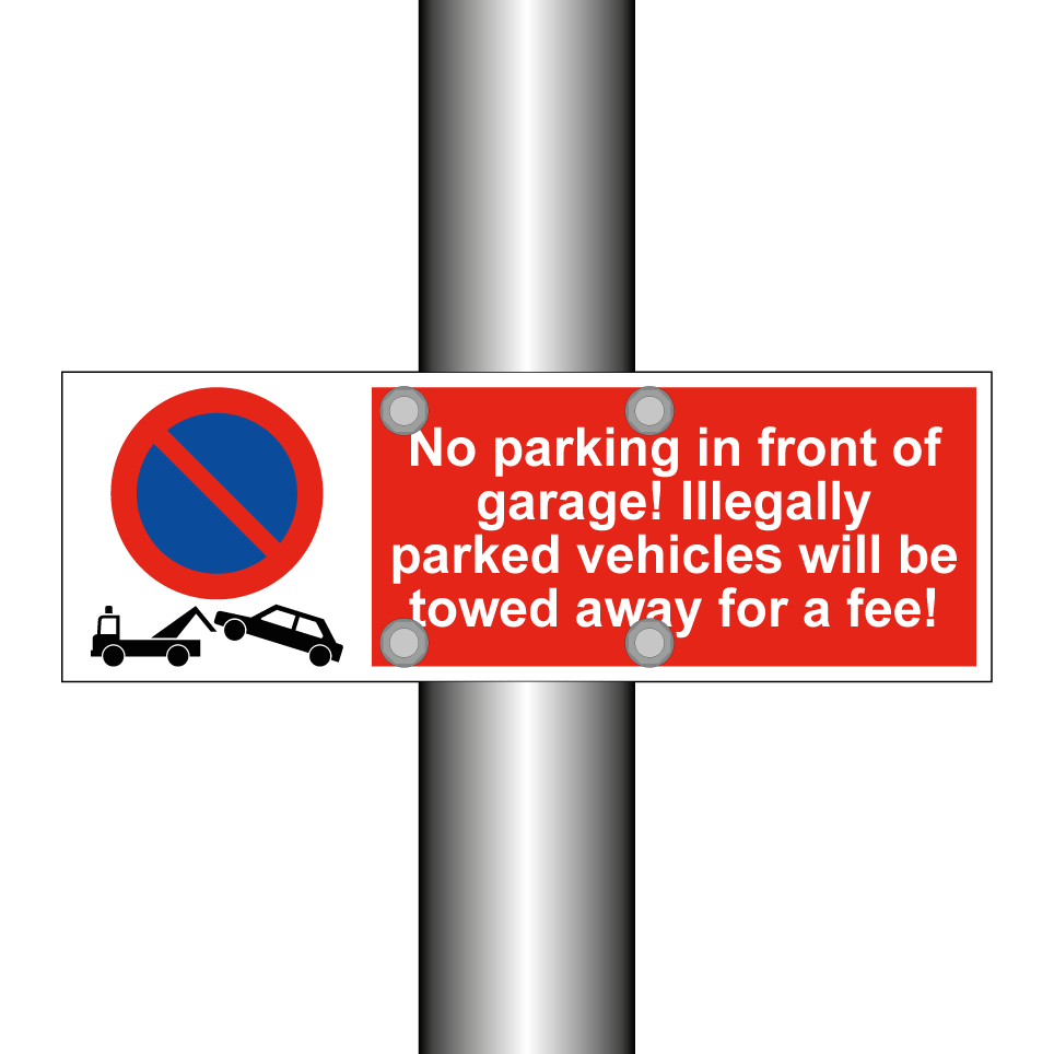 No parking in front of garage! Illegally parked vehicles will be towed away for a fee!
