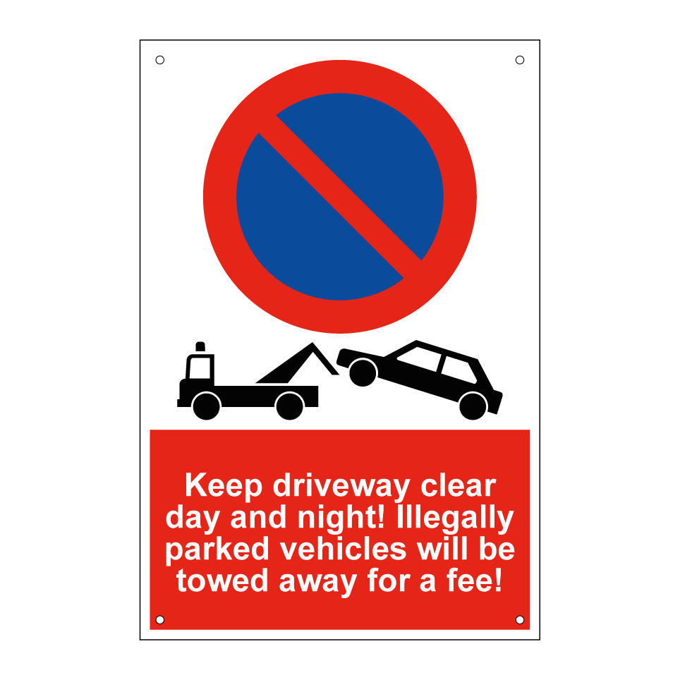 Keep driveway clear day and night! Illegally parked vehicles will be towed away for a fee!