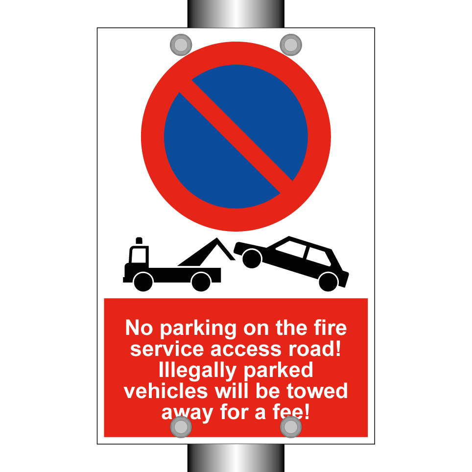 No parking on the fire service access road! Illegally parked vehicles will be towed away for a fee!