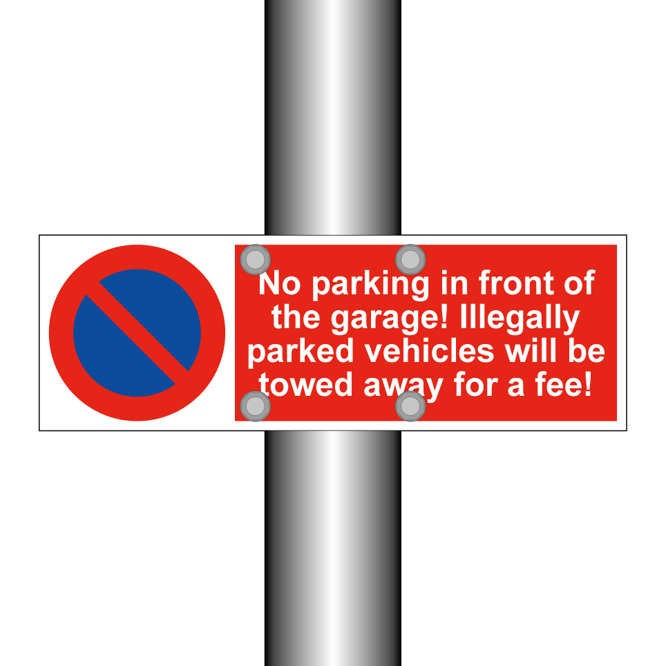 No parking in front of the garage! Illegally parked vehicles will be towed away for a fee!