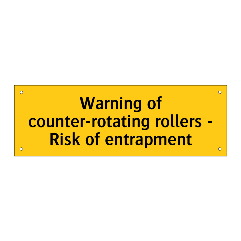 Warning of counter-rotating rollers - Risk of entrapment
