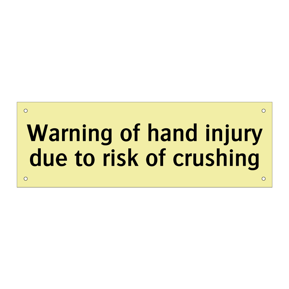 Warning of hand injury due to risk of crushing
